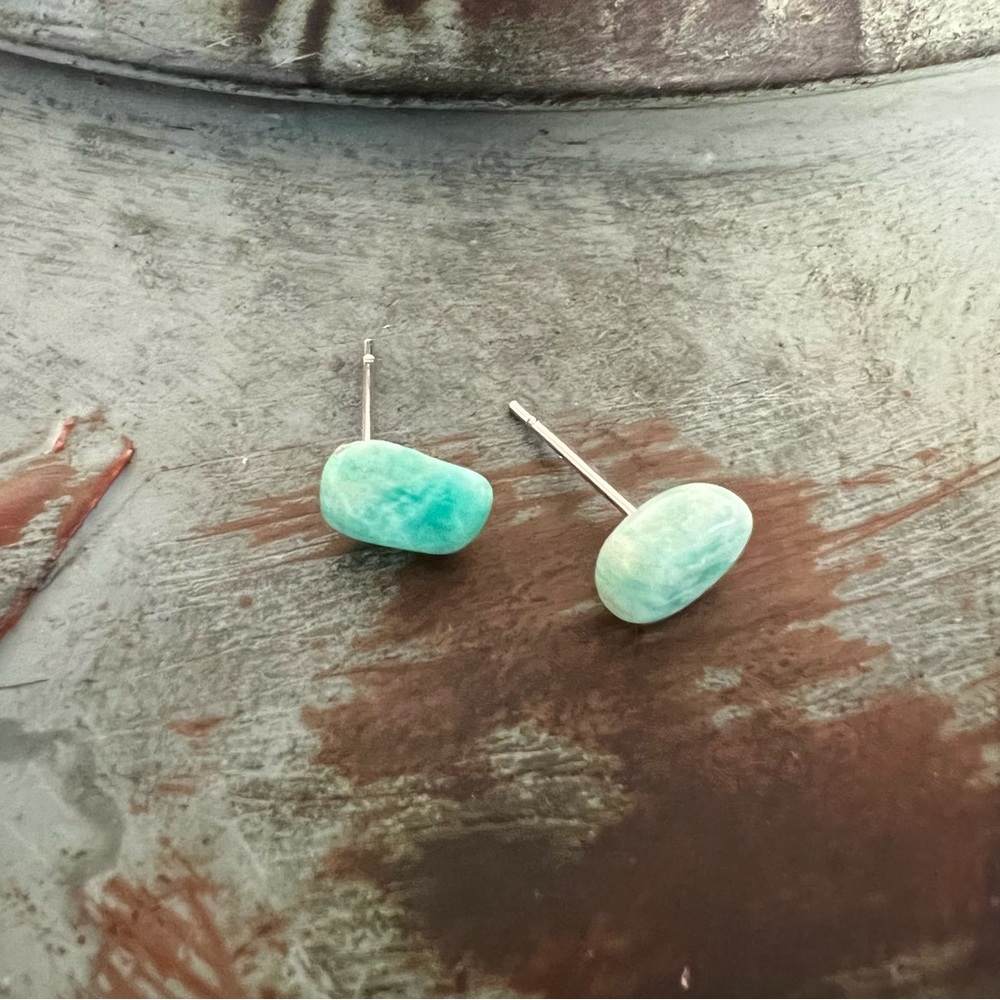 Amazonite gemstone stud earrings with hypoallergenic stainless steel posts